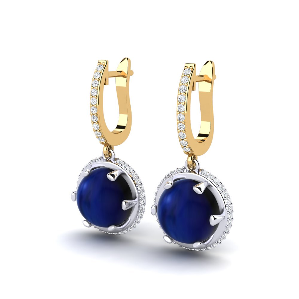 14K Yellow & White Gold Cabochon Sapphire Earring Cauline