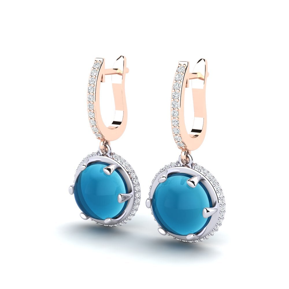 585 Ros & Putih Emas Topaz Biru Cabochon Anting-anting wanita Cauline