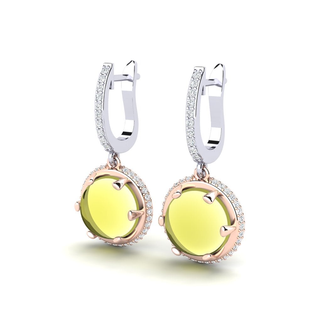 14k White & Rose Gold Cabochon Lemon Topaz Women's Earring Cauline