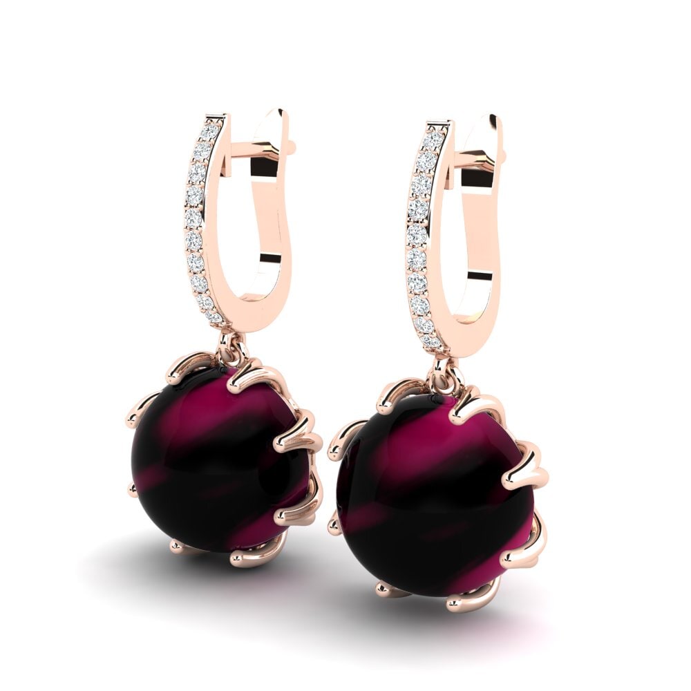 18k Oro Rosa Granate Rhodolite Cabujón Pendiente de mujer Caurie