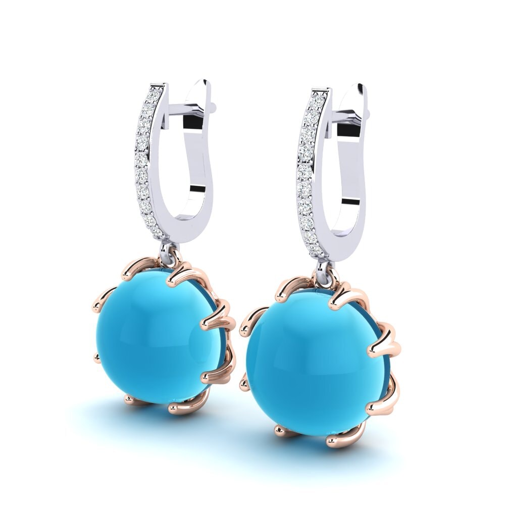 585 Ros & Putih Emas Topaz Biru Cabochon Anting-anting wanita Caurie