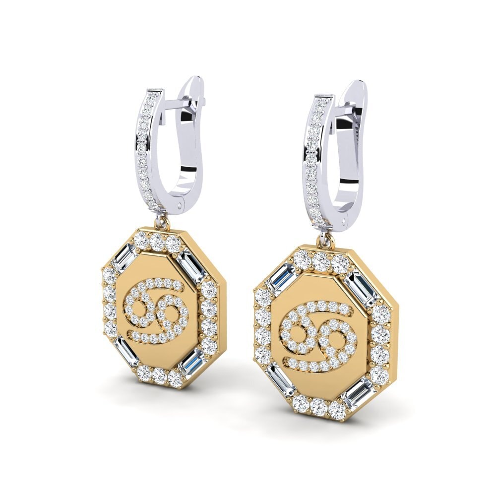 14k Oro Blanco & Amarillo Baguette Pendiente de mujer Cayrac - Cancer