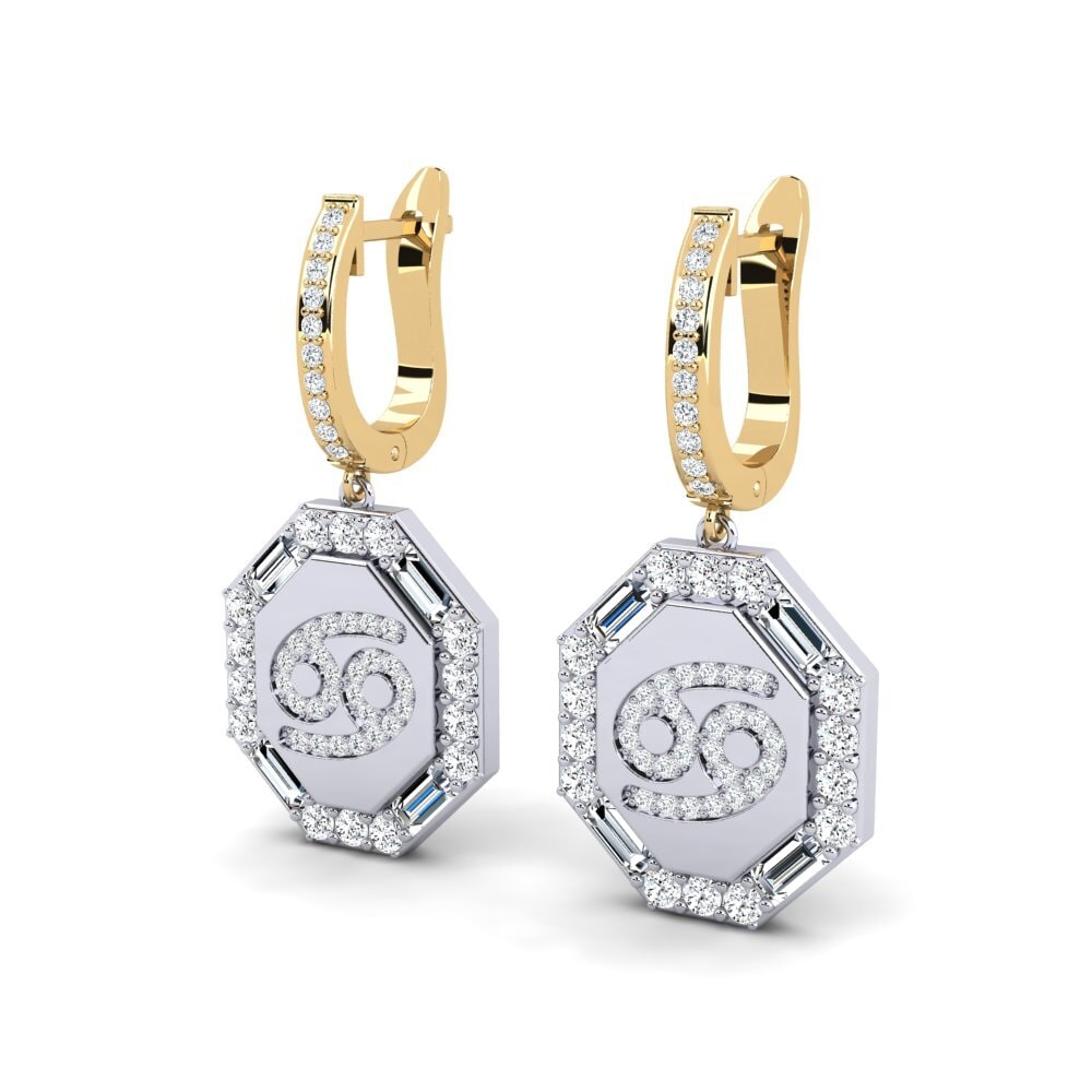14k Oro Amarillo/Blanco Baguette Pendiente de mujer Cayrac - Cancer