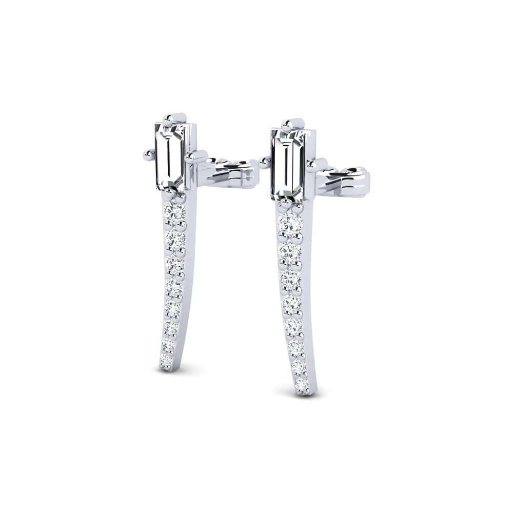 9k Oro Blanco Baguette Pendiente de mujer Ceardach