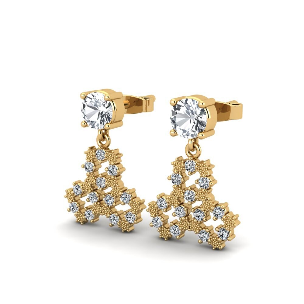14ct Yellow Gold White Zircon Women's Earring Cease