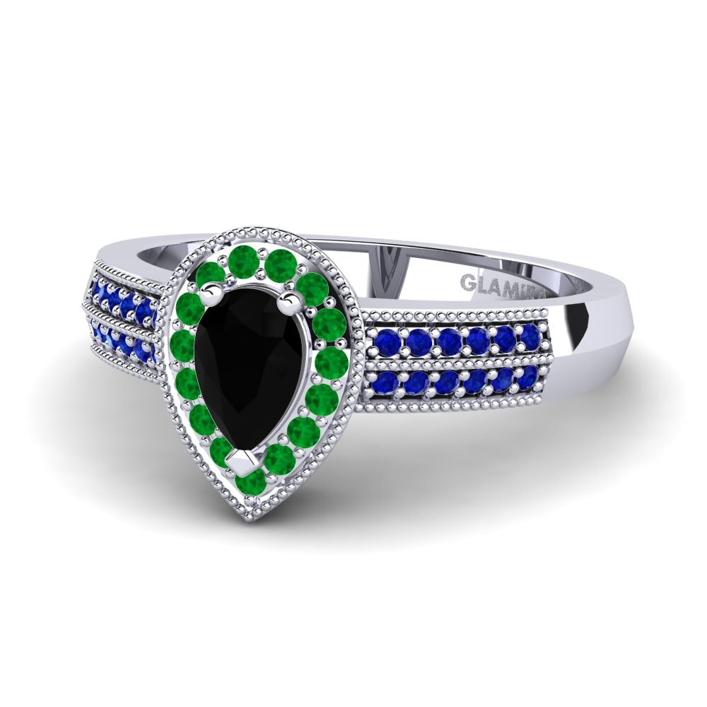 9ct White Gold Black Diamond Engagement Ring Cecilia