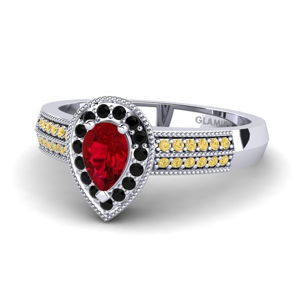 18k Oro Blanco Circonita Roja Anillo de compromiso Cecilia