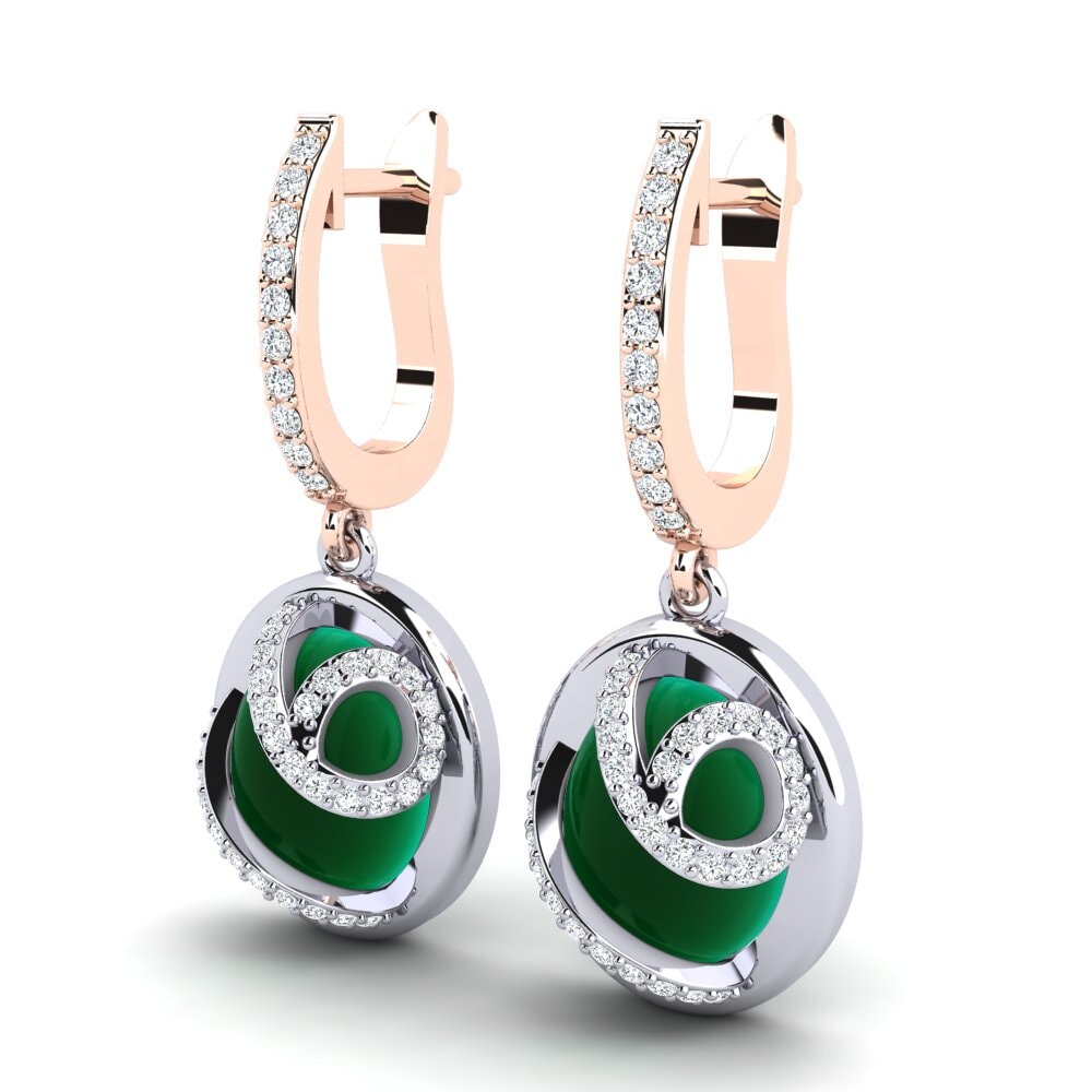 14k Oro Blanco & Rosa Esmeralda Cabujón Pendiente de mujer Cedettie