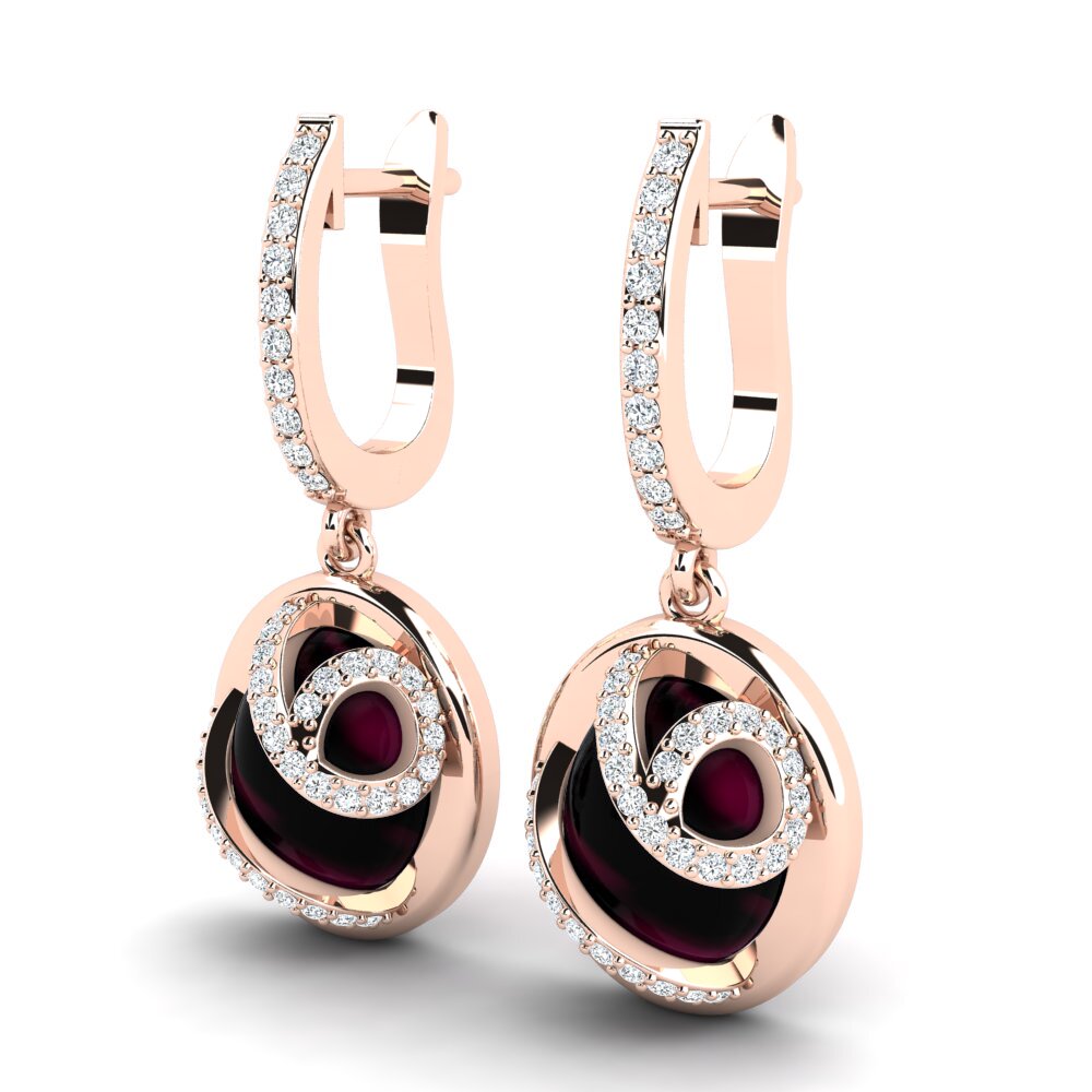 18k Oro Rosa Granate Rhodolite Cabujón Pendiente de mujer Cedettie