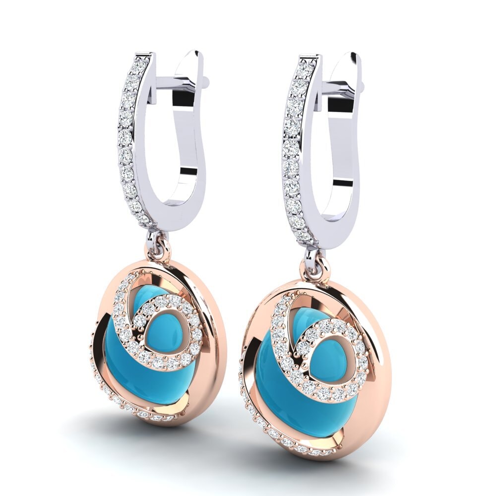 585 Ros & Putih Emas Topaz Biru Cabochon Anting-anting wanita Cedettie