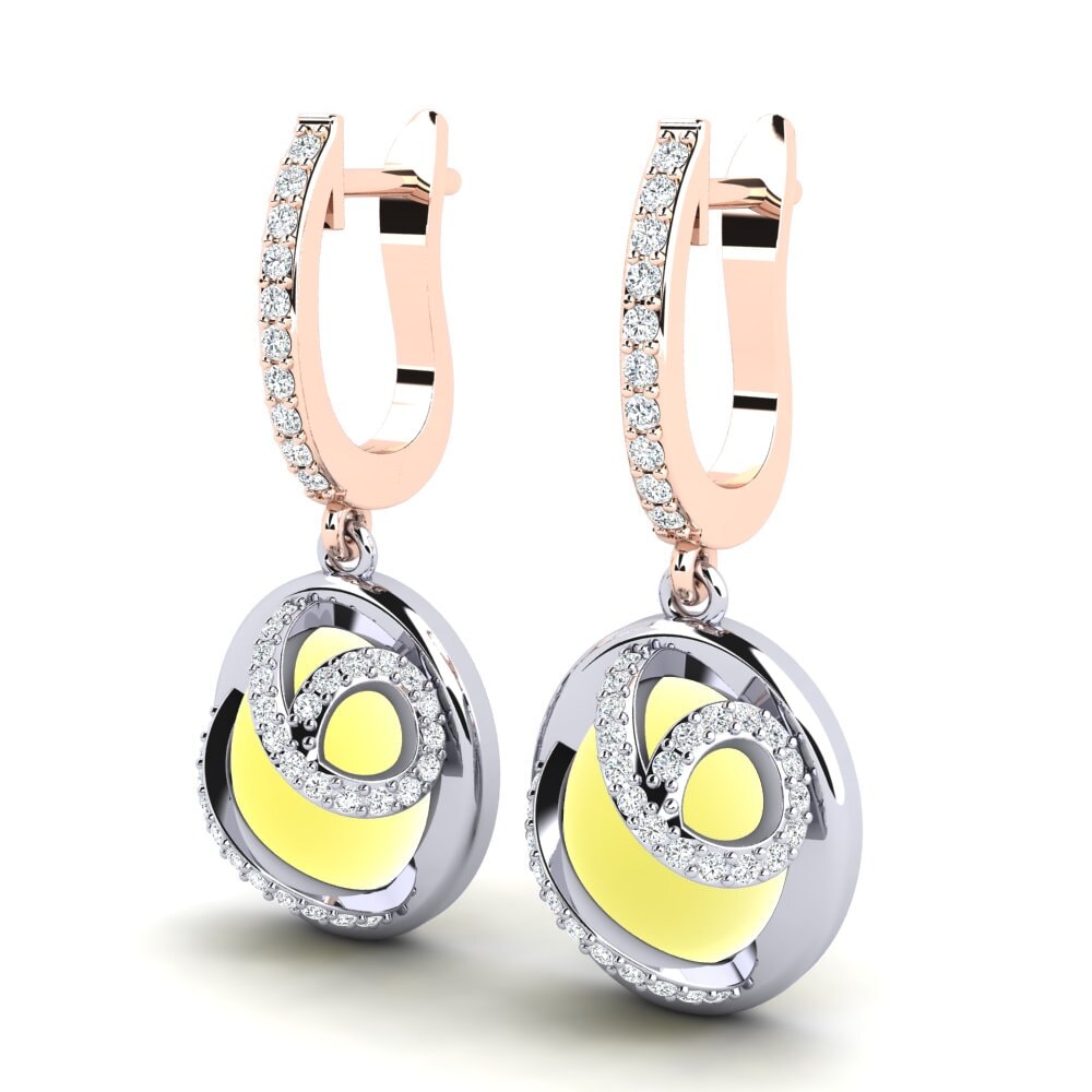 14k White & Rose Gold Cabochon Lemon Topaz Women's Earring Cedettie