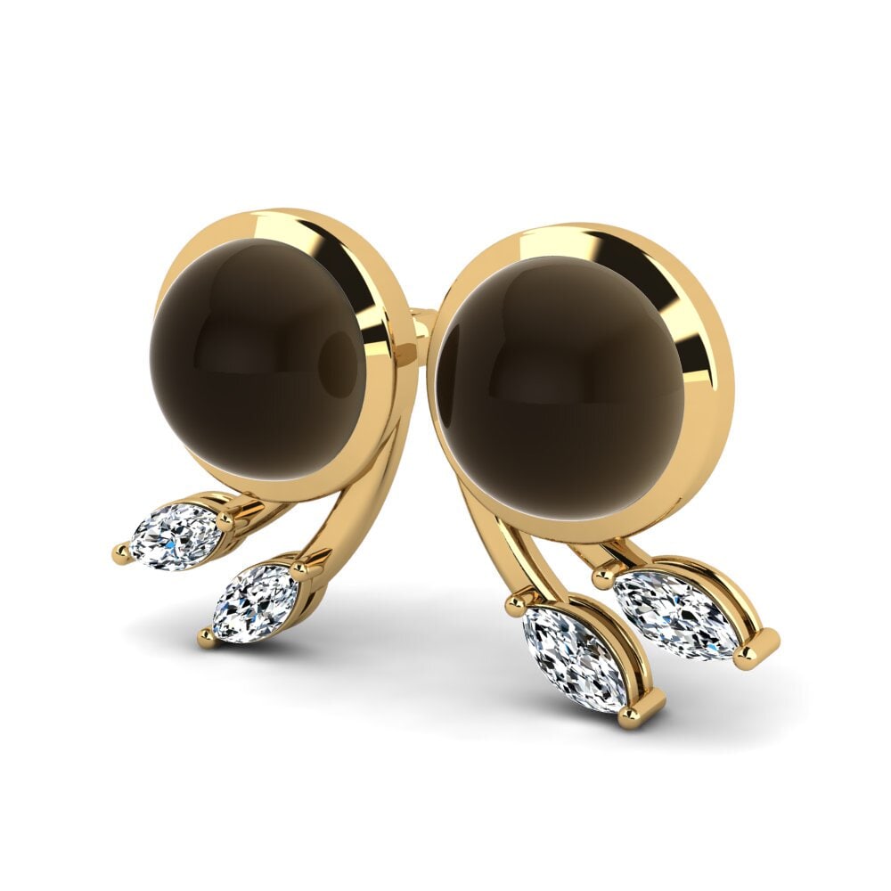 14ct Yellow Gold Cabochon Smoky Topaz Women's Earring Cedrica