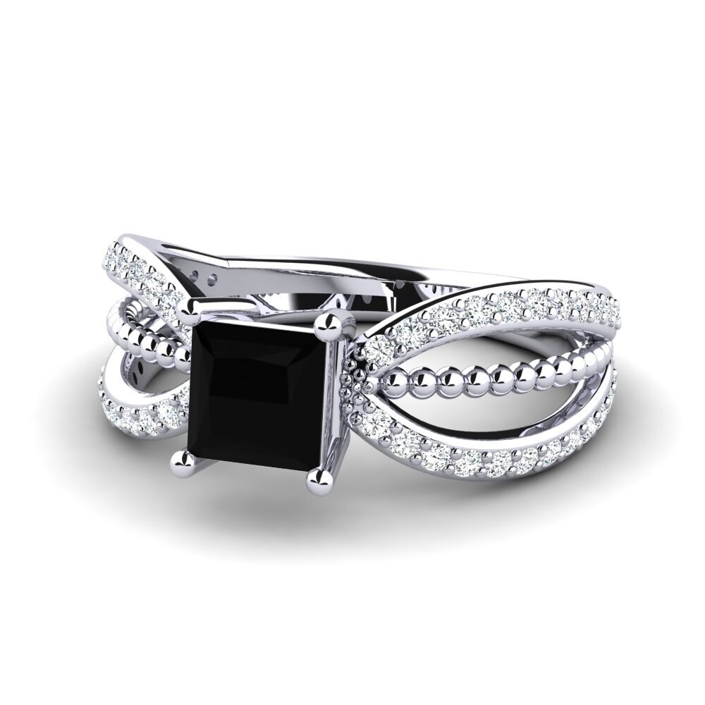 White Silver Black Onyx Women's Ring Ceise