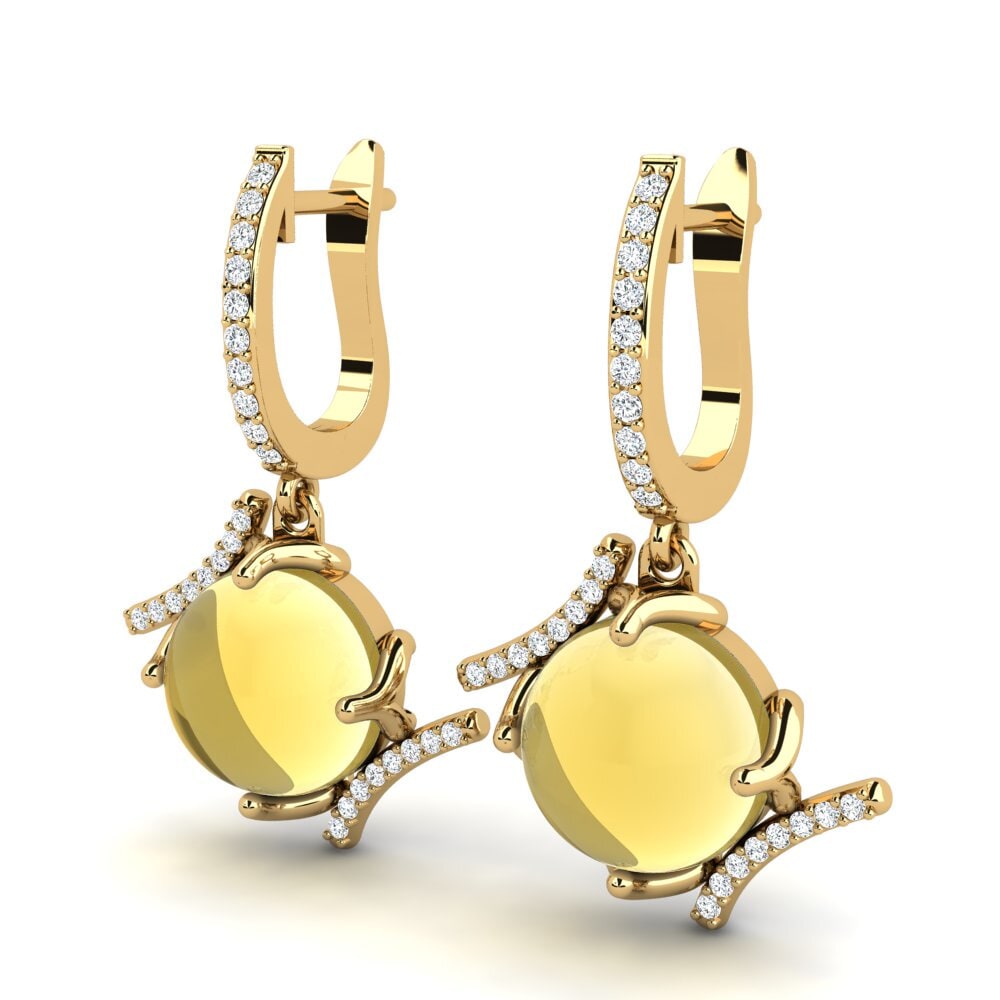 14k Oro Amarillo Citrino Cabujón Pendiente de mujer Celinka