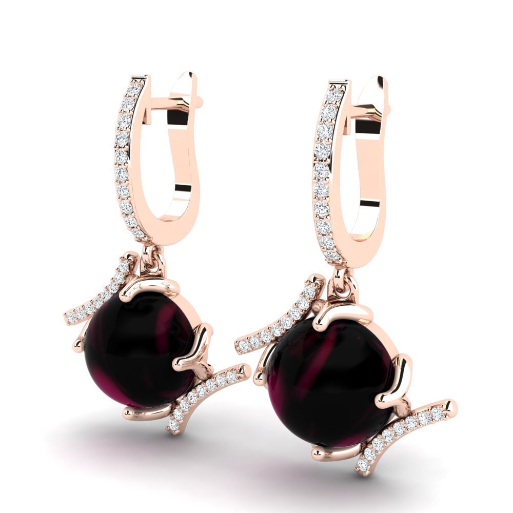 18k Oro Rosa Granate Rhodolite Cabujón Pendiente de mujer Celinka