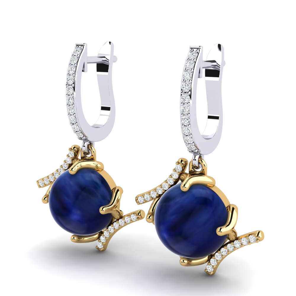 14K Yellow & White Gold Cabochon Sapphire Earring Celinka