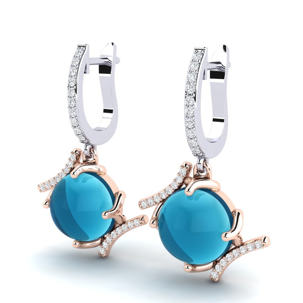 585 Ros & Putih Emas Topaz Biru Cabochon Anting-anting wanita Celinka