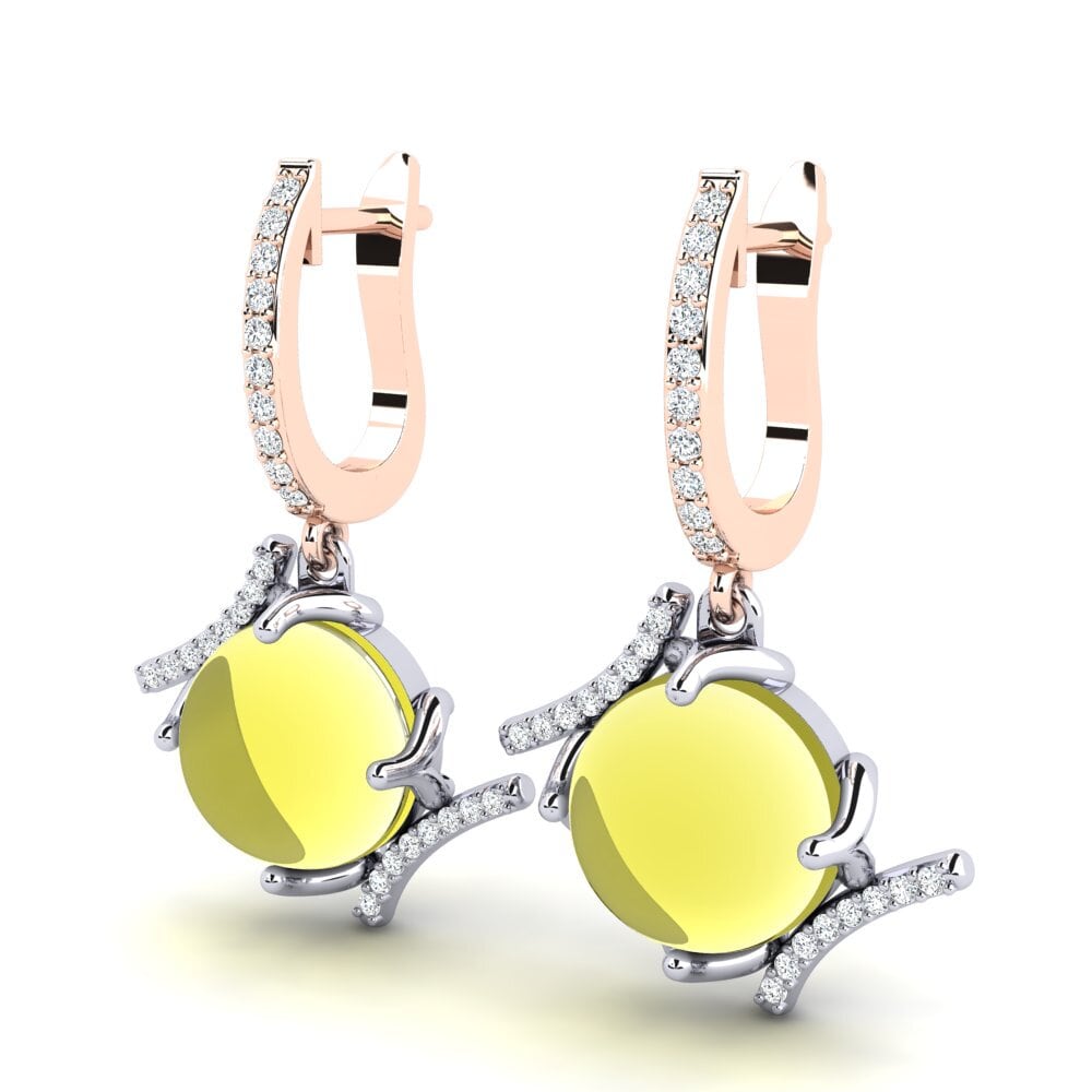 14k White & Rose Gold Cabochon Lemon Topaz Women's Earring Celinka