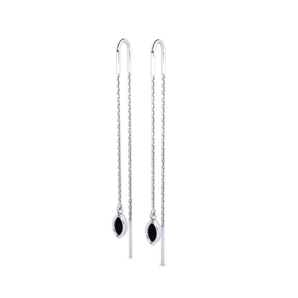 14k Oro Blanco Zafiro negro Pendiente de mujer Cemoul