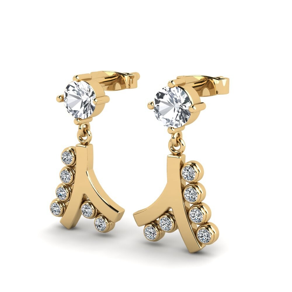 14ct Yellow Gold White Zircon Women's Earring Cercueil