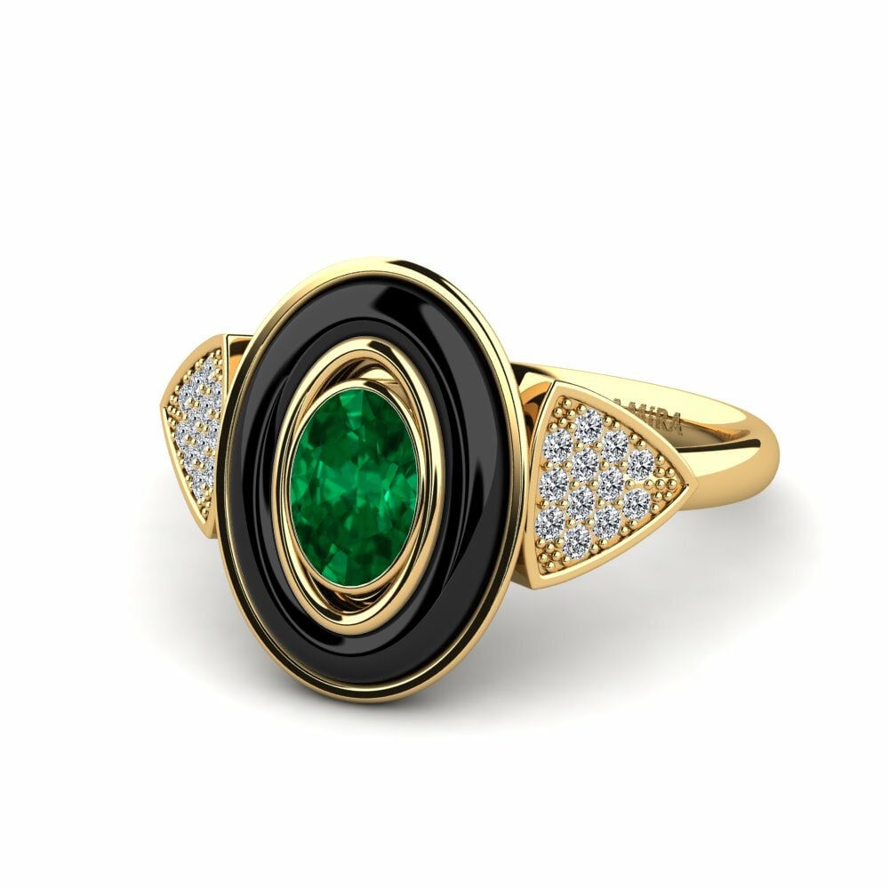 Bagues Or Jaune 18k Émeraude (créée en laboratoire) Céramique