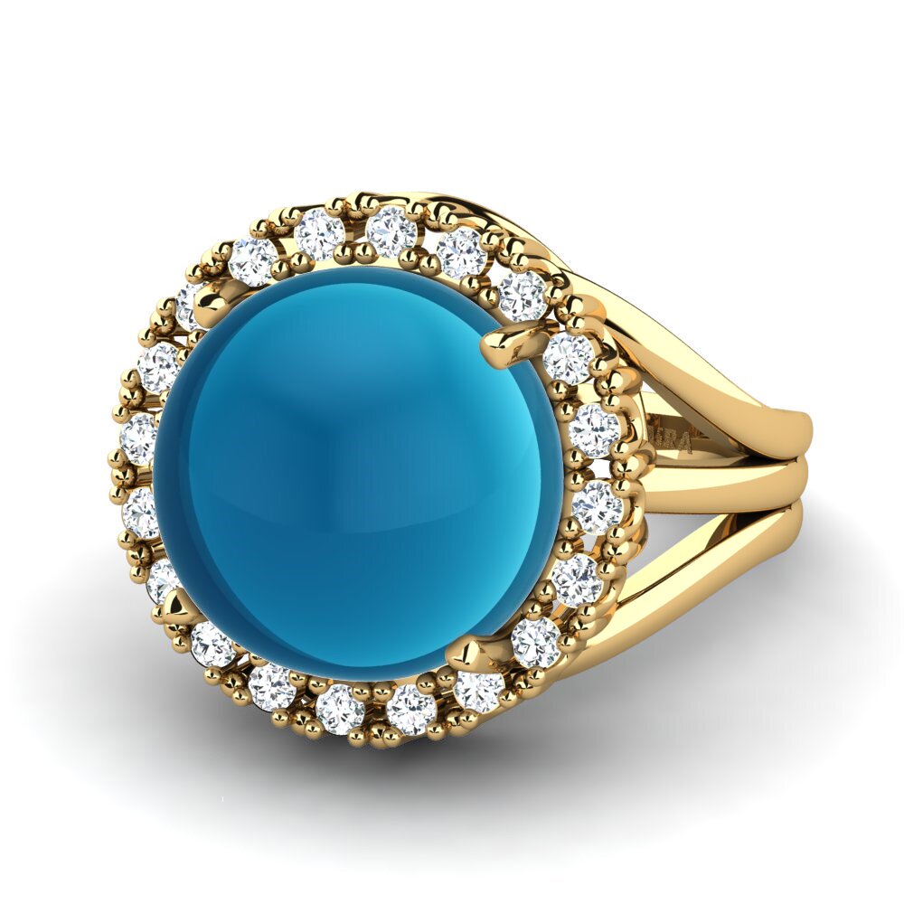 9k Oro Amarillo Topacio Azul Cabujón Anillo Chaitali