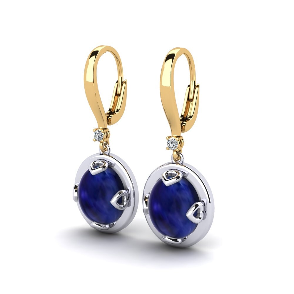 14K Yellow & White Gold Cabochon Sapphire Earring Chalise