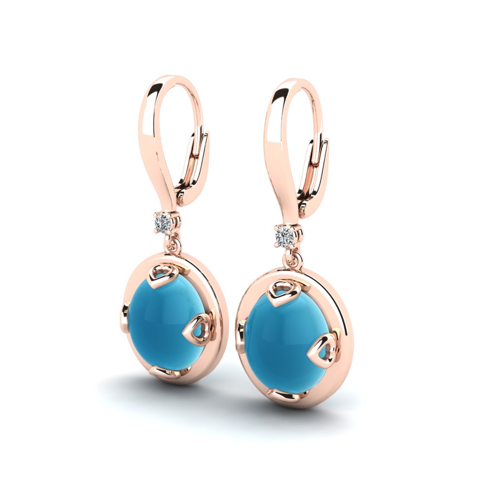 Różowe Złoto 375 Kaboszon Niebieski Topaz Kolczyk damski Chalise