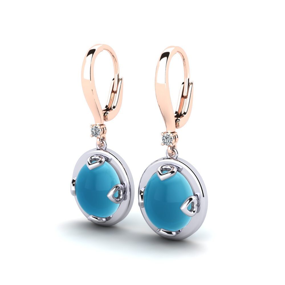 585 Ros & Putih Emas Topaz Biru Cabochon Anting-anting wanita Chalise