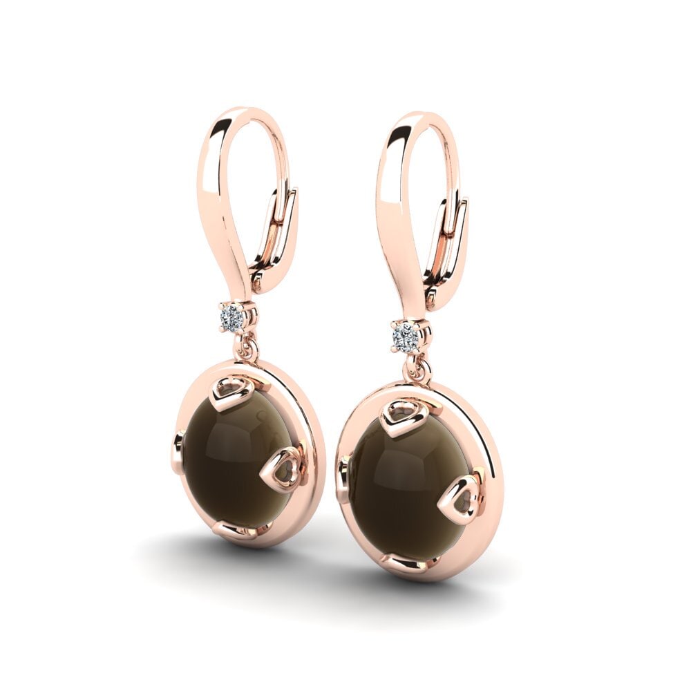 14ct Rose Gold Cabochon Smoky Topaz Women's Earring Chalise