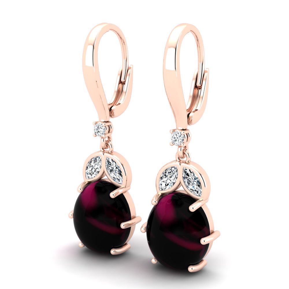 18k Oro Rosa Granate Rhodolite Cabujón Pendiente de mujer Chamisa