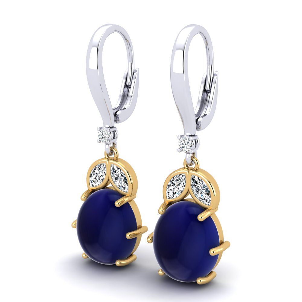14K Yellow & White Gold Cabochon Sapphire Earring Chamisa
