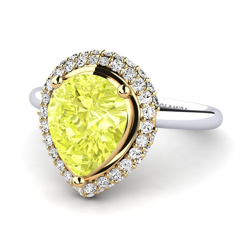 14k Oro Blanco & Amarillo Cuarzo Limón Anillo de compromiso Chanoa
