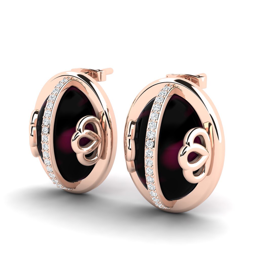 18k Oro Rosa Granate Rhodolite Cabujón Pendiente de mujer Charalin