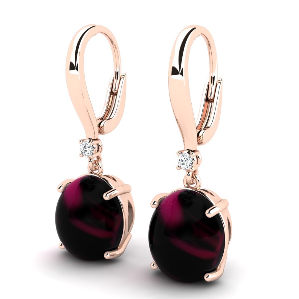 18k Oro Rosa Granate Rhodolite Cabujón Pendiente de mujer Charela