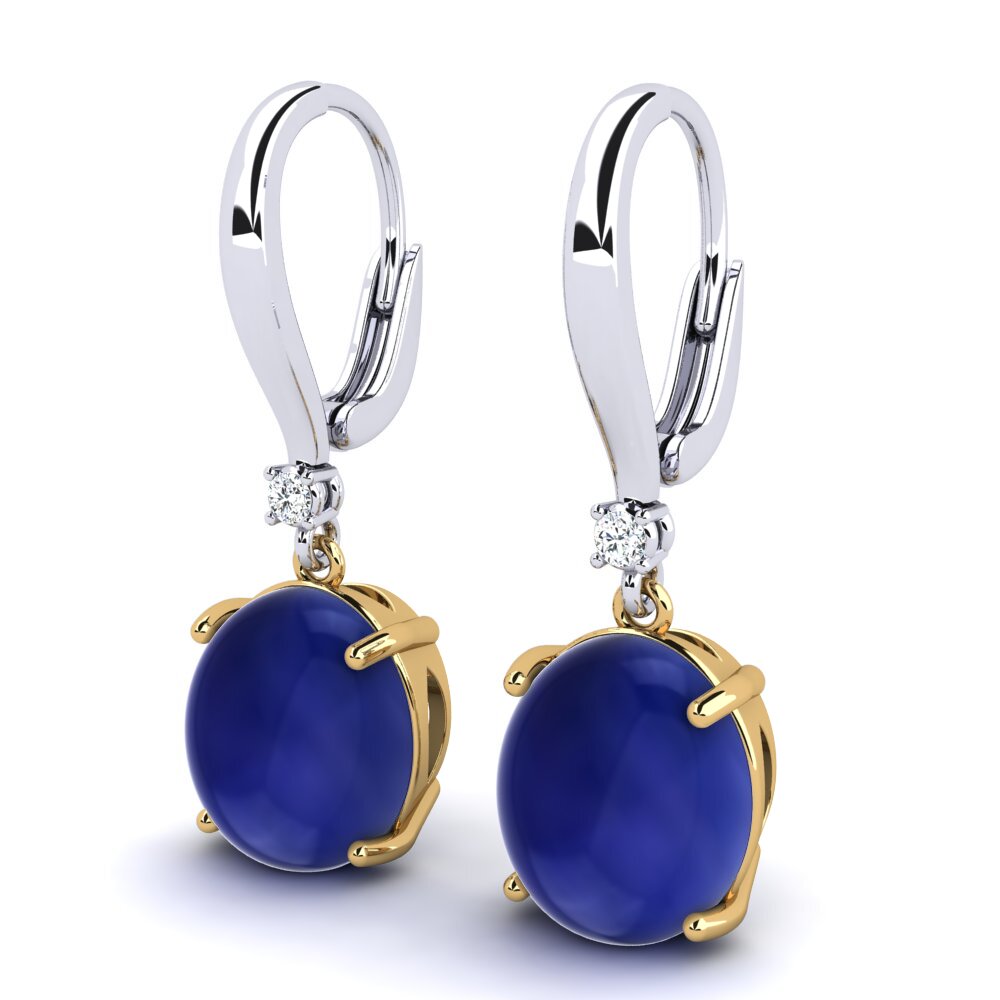 14K Yellow & White Gold Cabochon Sapphire Earring Charela