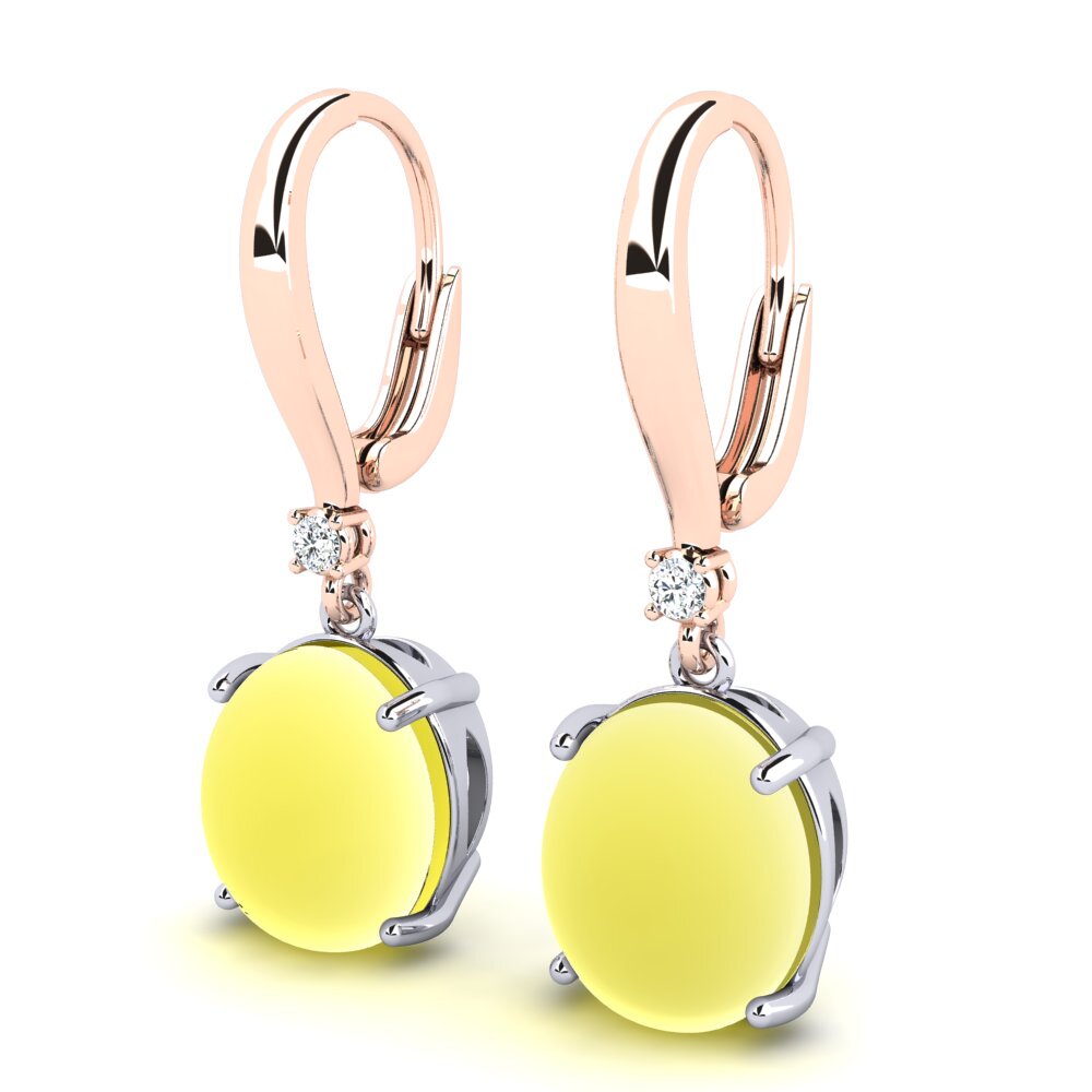 14k White & Rose Gold Cabochon Lemon Topaz Women's Earring Charela