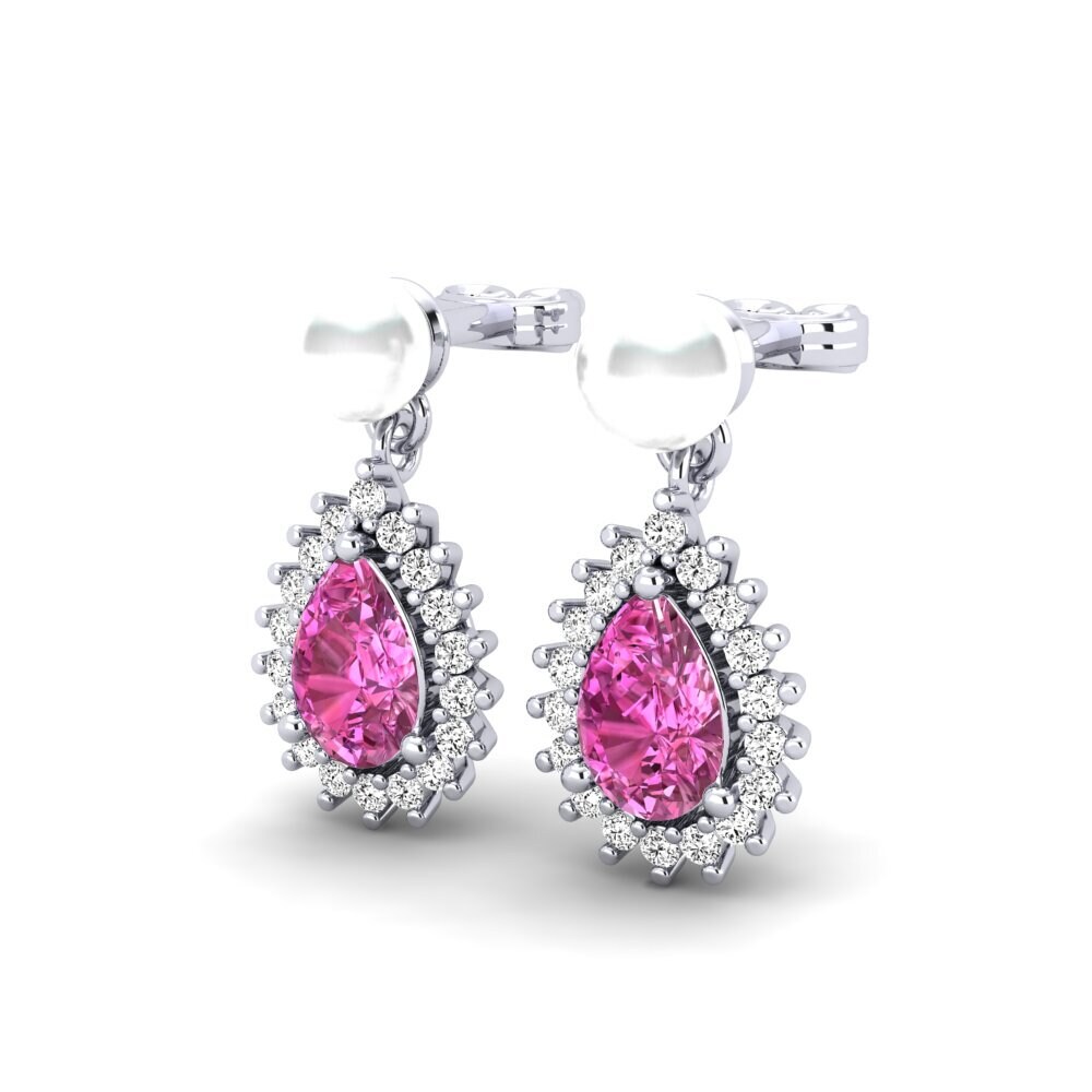 18k Oro Blanco Topacio Rosa Pendiente de mujer Chargeura