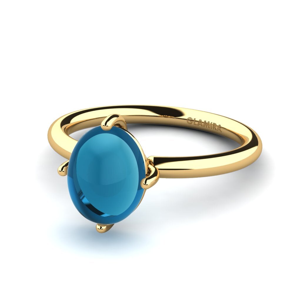 9k Oro Amarillo Topacio Azul Cabujón Anillo Chastina