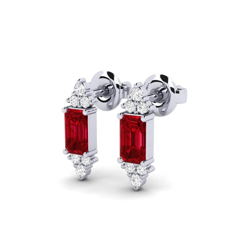 9k White Gold Red Zirconia Women's Earring Chaumont