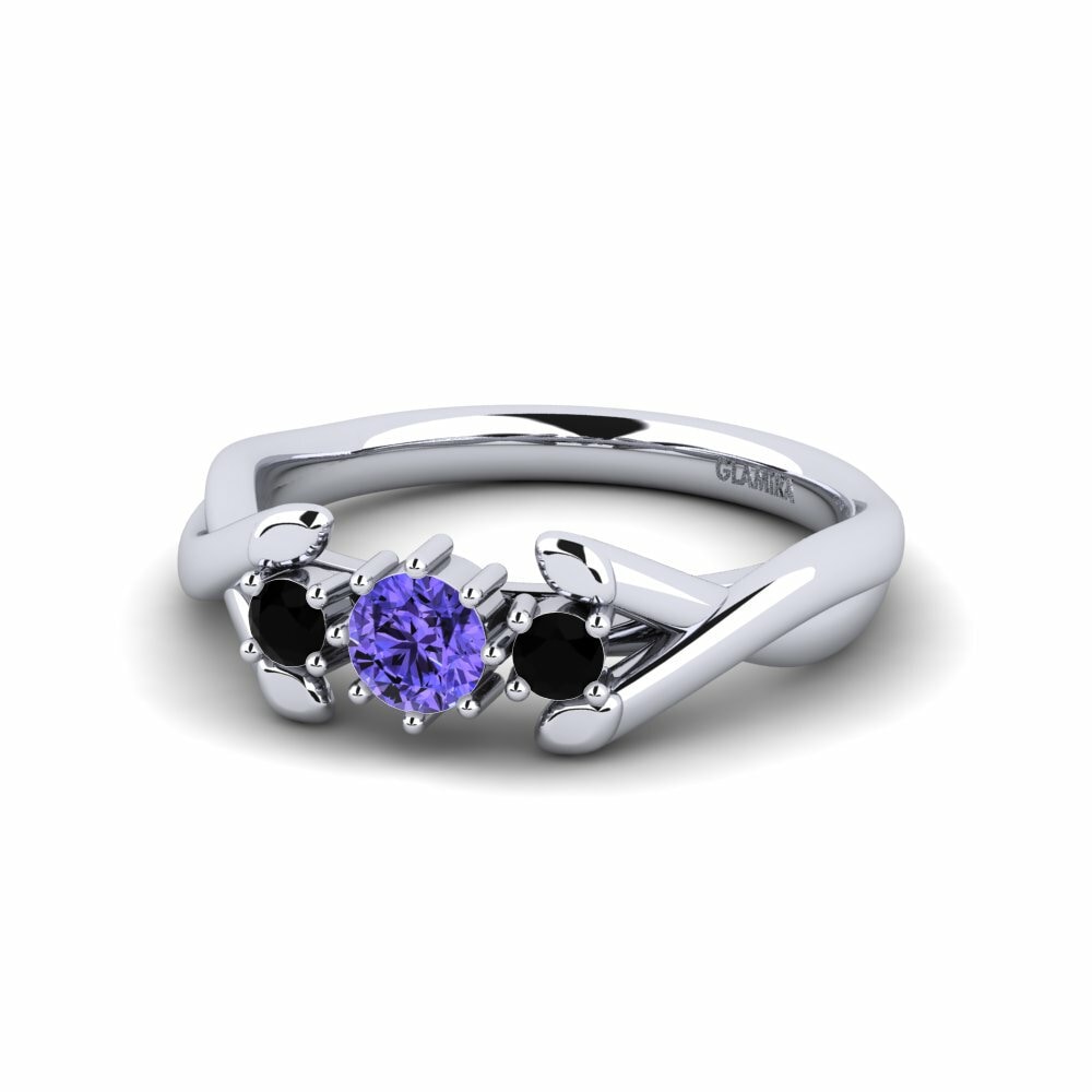 Nhẫn đính hôn Cheth Vàng Trắng 14K 0.25 Carat Đá Tanzanite Side-Stone Tròn