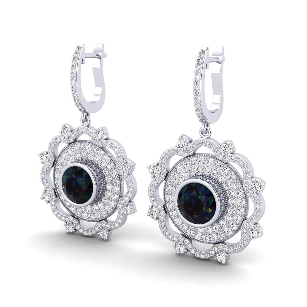 14k Oro Blanco Opalo Negro Pendiente de mujer Choe