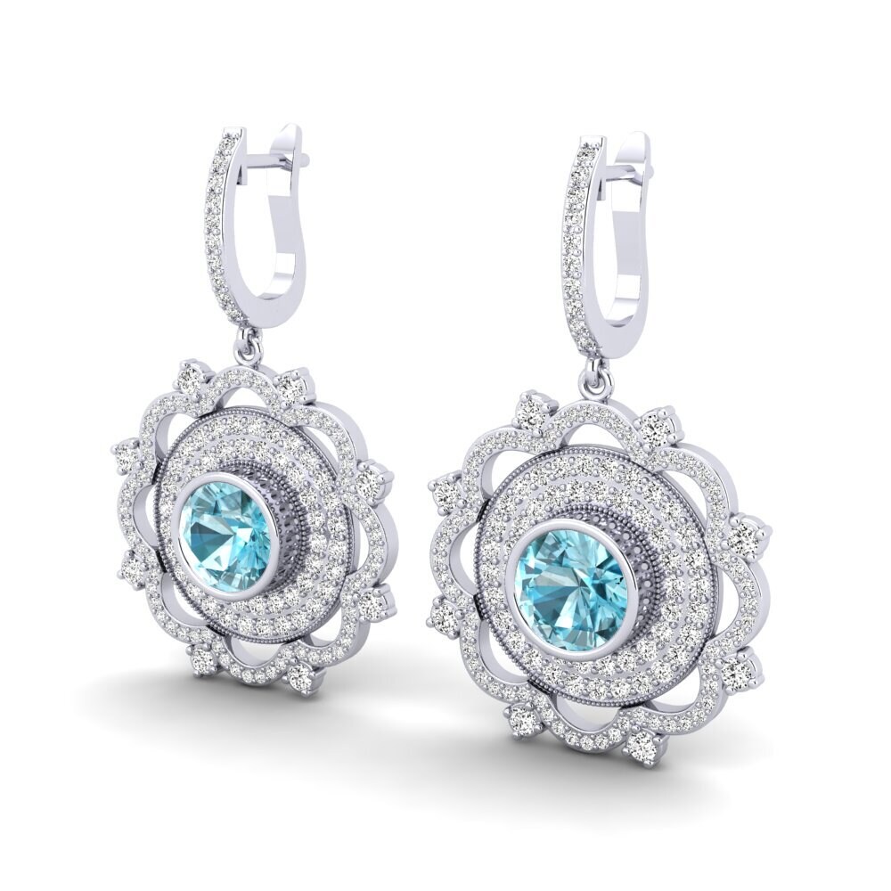 18k Oro Blanco Circón Azul Pendiente de mujer Choe