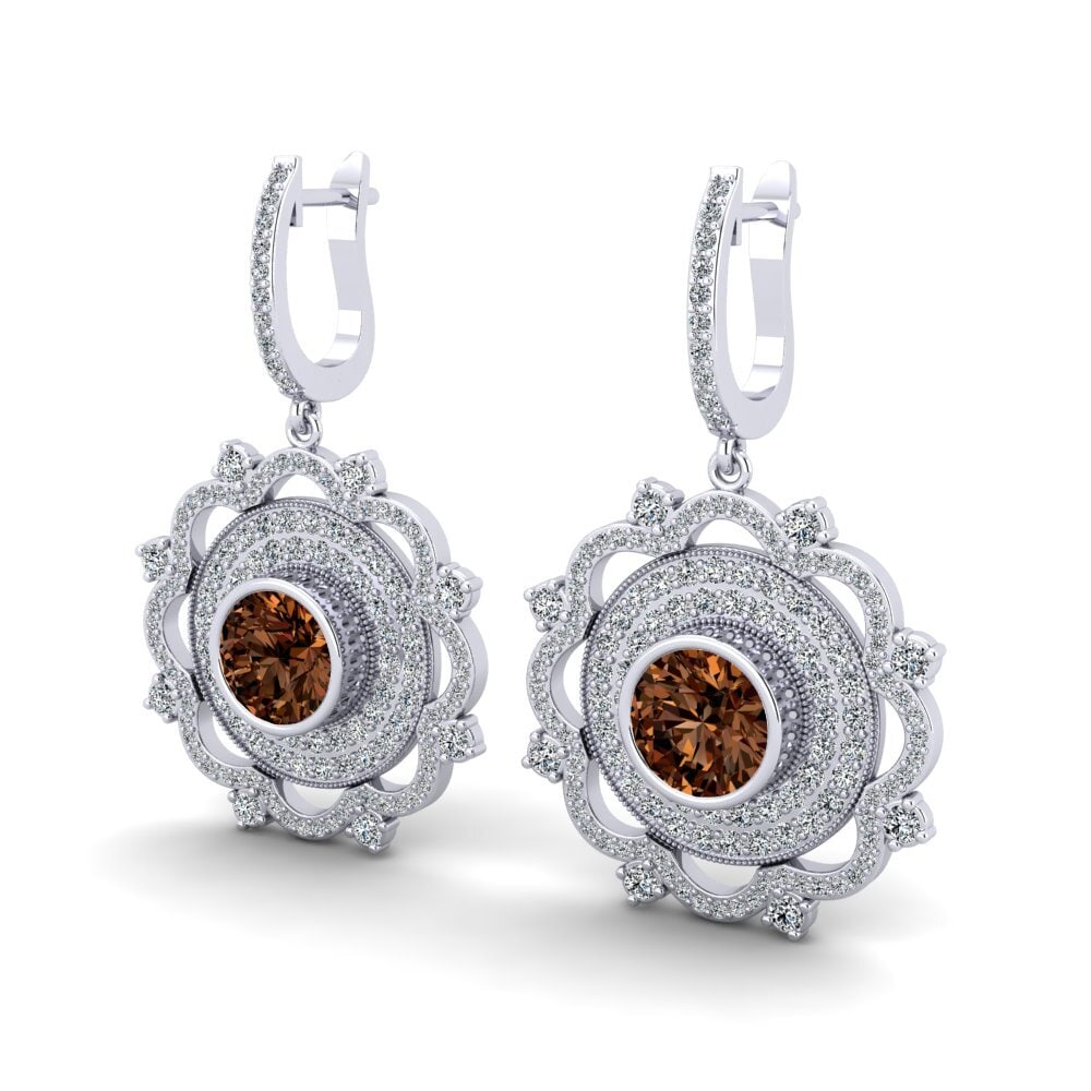 18k Oro Blanco Diamante Marrón Pendiente de mujer Choe