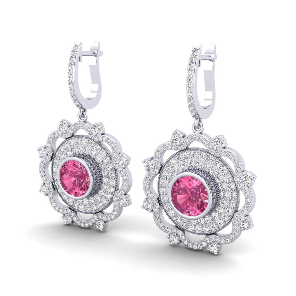 Platino 950 Turmalina rosa Pendiente de mujer Choe