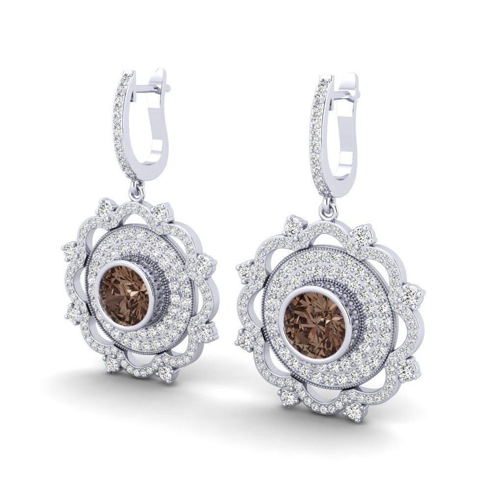 18k Oro Blanco Cuarzo humo Pendiente de mujer Choe