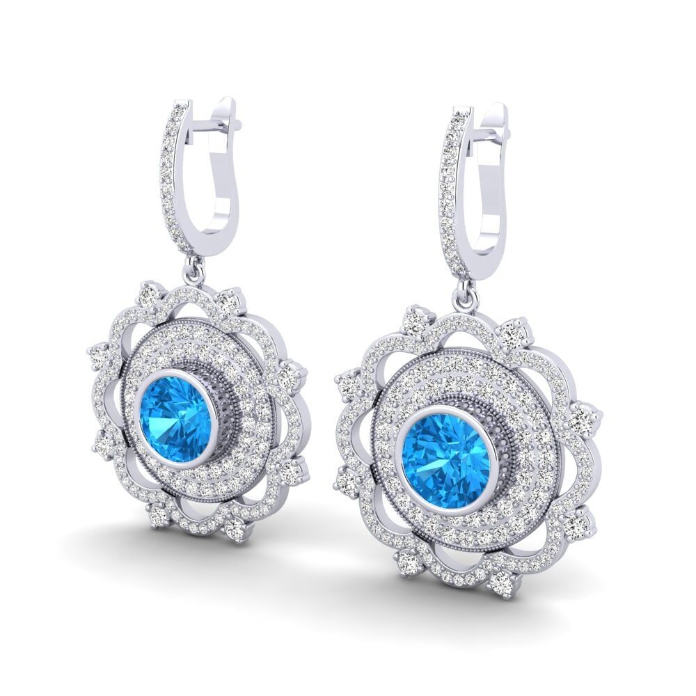 18k Oro Blanco Topacio azul Pendiente de mujer Choe