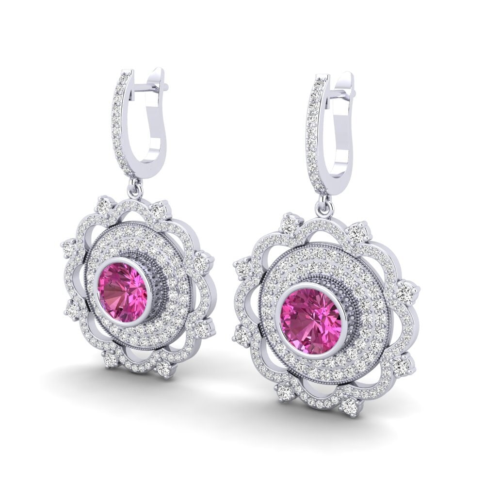 18k Oro Blanco Topacio Rosa Pendiente de mujer Choe