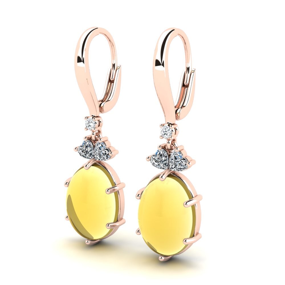 18k Oro Rosa Citrino Cabujón Pendiente de mujer Cholena
