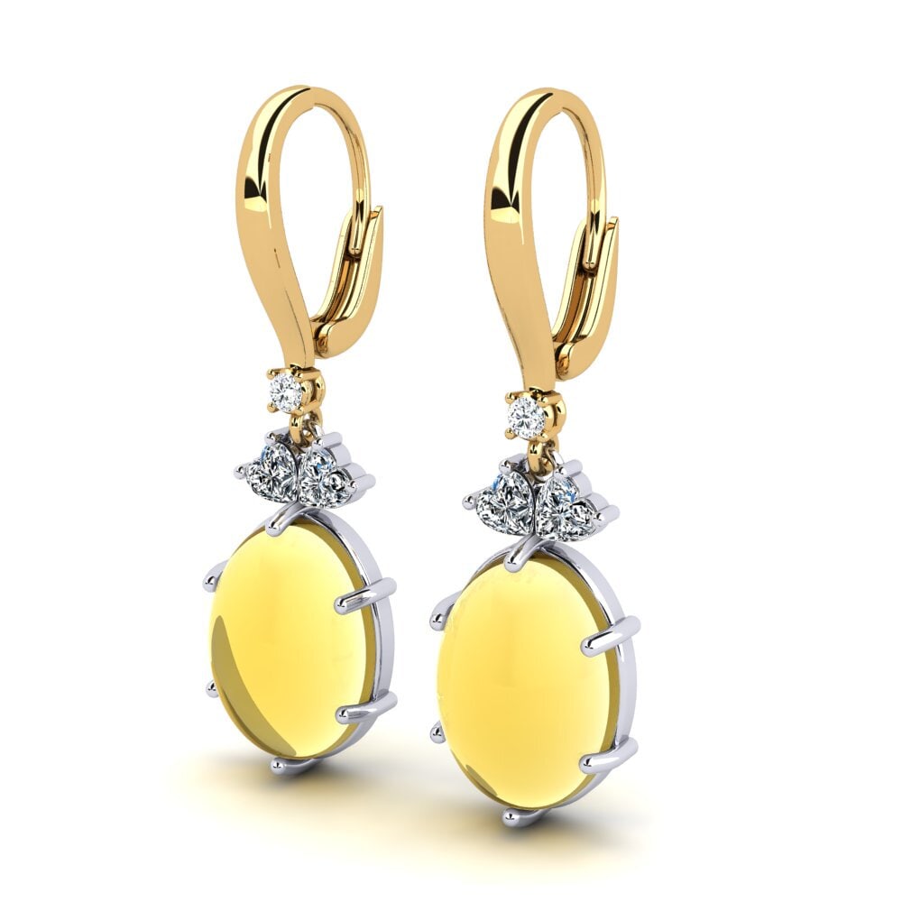 14ct White / Yellow Gold Cabochon Citrine Women's Earring Cholena